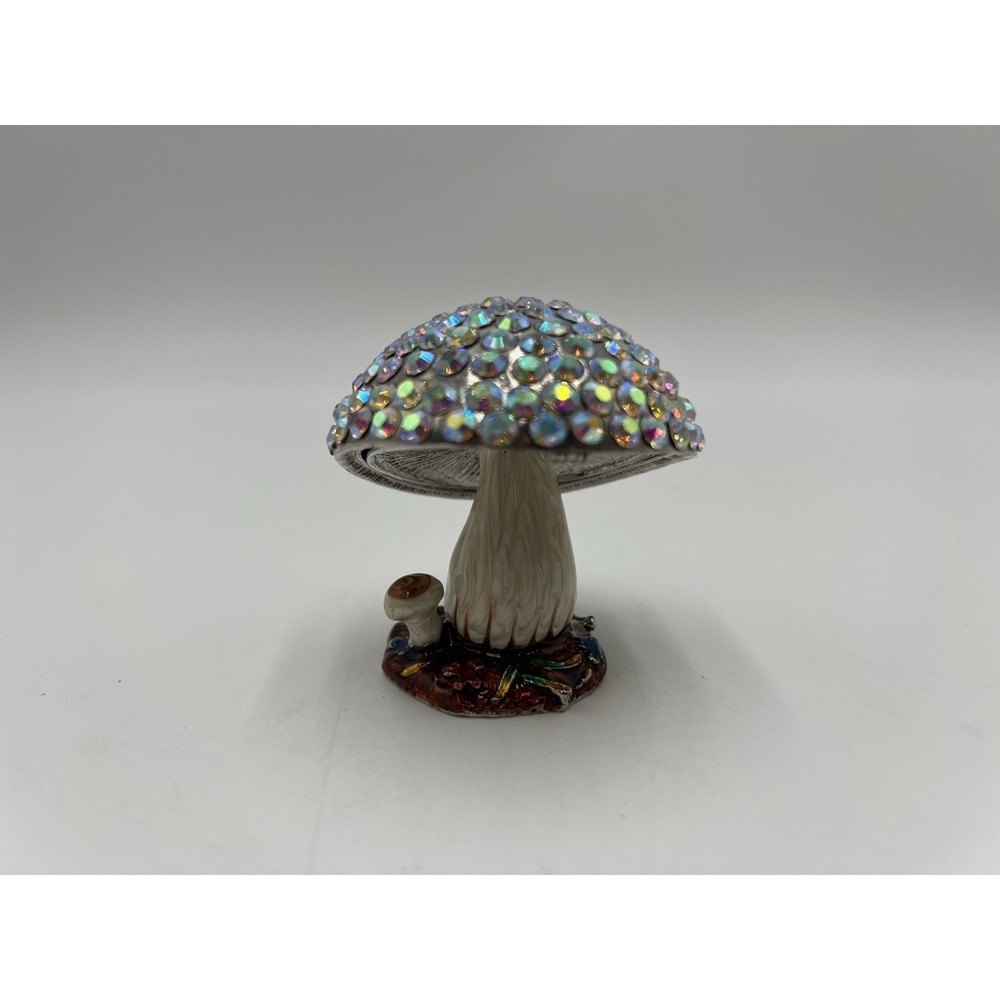 AB Crystal Mushroom Trinket Box Enamel Hinged Jewelry Keepsake‎ Box